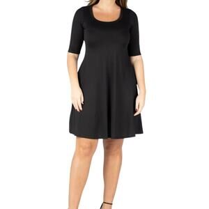 24Seven Women’s Knee Length Dress Black Size 3X